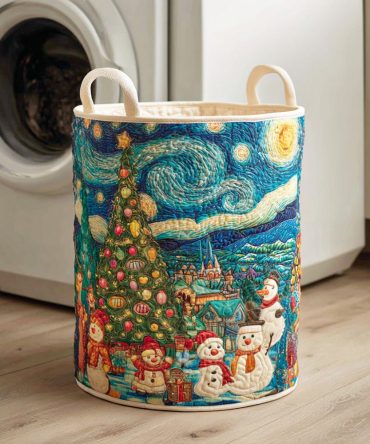Celestial Christmas Glow Quilted Laundry Hamper – Starry Holiday Fabric Laundry Basket Ideal For Seasonal Decor & Gifts