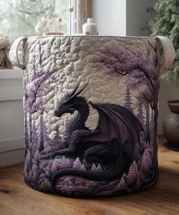 Celestial Dragon Quilted Laundry Hamper — Starry Mythic Dragon Print Collapsible Fabric Basket, Elegant Storage Organizer For Home & Nursery