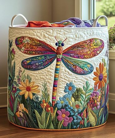 Celestial Dragonfly Quilted Fabric Laundry Hamper – Large Decorative Collapsible Laundry Basket With Handles, Durable Cotton Blend