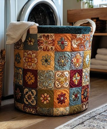 Celestial Lace Quilted Laundry Hamper — Elegant Lace-Pattern Quilted Fabric Basket With Collapsible Frame, Gentle Care For Delicate Clothing