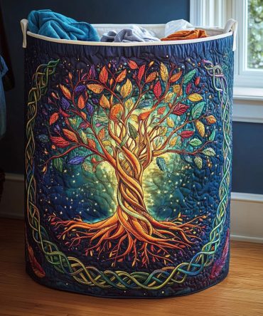 Elegant Quilted Laundry Hamper In Celestial Oak Pattern — Large Foldable Storage Basket For Bedroom, Closet & Bathroom With Reinforced Handles