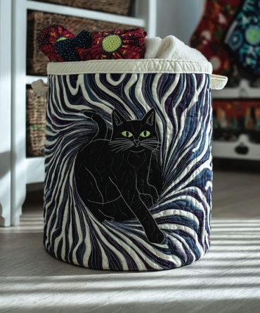 Premium Quilted Fabric Laundry Hamper — Celestial Paws Print , Large Foldable Decorative Basket With Handles, Durable & Washable