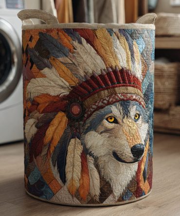 Celestial Wolf Quilted Laundry Hamper - Starry Wolf Print Storage Basket, Quilted Fabric Hamper For Bedroom & Dorm