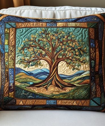 Celtic Tree Of Life Quilted Pillow Cover - Celtic Circle Decorative Pillowcase, Spiritual Boho Accent For Living Room & Altar