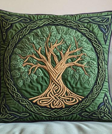 Celtic Branch Flow Quilted Pillow Cover — Elegant Botanical Accent With Intricate Stitching For Living Room & Bed , Soft Texture, Easy Care