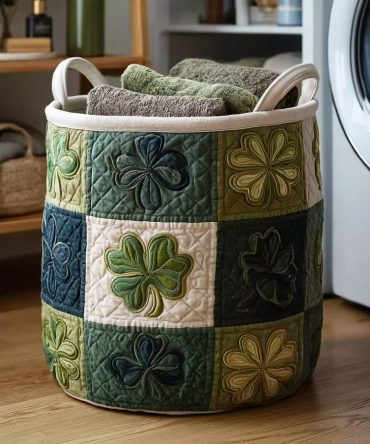 Celtic Meadow Serenity Quilted Laundry Hamper — Tranquil Collapsible Fabric Basket, Machine-Washable & Durable With Comfortable Carry Handles