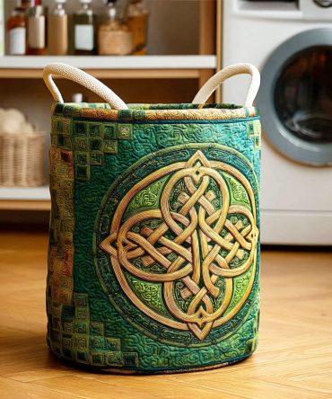 Celtic Nightfall Quilted Laundry Hamper - Elegant Dark-Tone Foldable Fabric Basket With Handles, Washable Liner & Durable Home Organizer