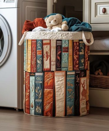 Chapter Corner Quilted Laundry Basket — Bookish Quilted Hamper With Carry Handles, Collapsible Stylish Storage For Home Office, Bedroom & Dorm