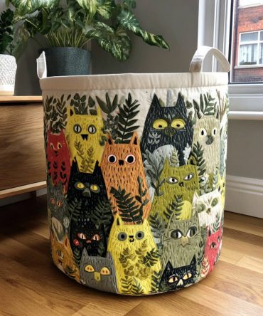 Charming Cats Quilted Laundry Hamper — Cute Collapsible Cat-Print Fabric Basket For Bedroom, Nursery & Gift Ideas