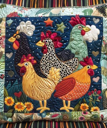 Charming Chicken Quilted Cushion Cover – Reversible Cotton-Blend Throw Pillow Case For Farmhouse, Sofa, Bed & Country Kitchen