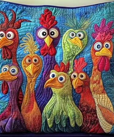 Charming Chickens Quilted Pillowcase, Farmhouse Rooster Decorative Throw Pillow Cover For Kitchen & Country Living, Durable Cotton Blend