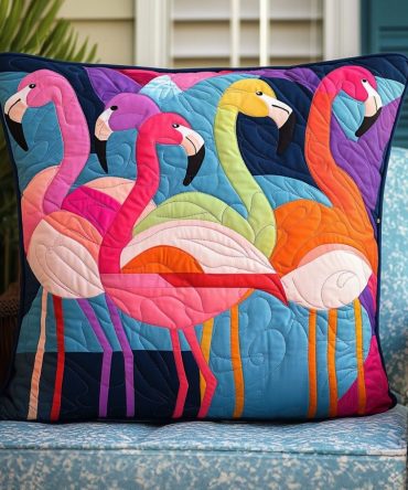 Charming Flamingo Quilted Pillow Cover - Cute Flamingo Print Pillowcase, Soft Cotton-Blend, Lightweight, Perfect Throw Pillow Decoration