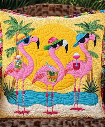 Charming Flamingo Quilted Pillow Cover — Elegant Tropical Flamingo Throw Case For Stylish Living Room, Bed & Outdoor Lounge Areas