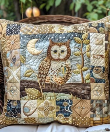 Charming Owl Quilted Decorative Pillowcase — Hand-Illustrated Owl Art, Durable Quilted Sham, Soft Breathable Cotton For Home & Nursery