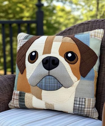 Vintage-Inspired Pug Quilted Pillow Cover — Adorable Retro Dog Illustration Throw Pillow Sham, Soft Cotton Blend Decorative Accent