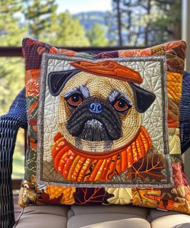 Charming Pugs Quilted Pillow Cover — Endearing Pug Throw Pillowcase, Quilted Decorative Accent For Sofas, Bedrooms & Gifts
