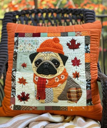 Charming Pugs Quilted Pillow Cover — Delightful Pug Throw Pillowcase, Quilted Decorative Accent For Sofas & Bedrooms