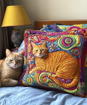 Charming Sleeping Cat Quilted Pillowcase — Cozy Quilted Throw Cover With Serene Cat Design, Soft Cotton Accent Pillow For Relaxing Spaces