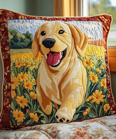 Smiling Labrador Quilted Decorative Pillow Cover — Charming Dog Face Cushion Case In Premium Quilted Fabric, Hidden Zipper, Machine-Washable