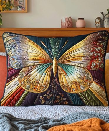 Butterfly Chase Quilted Pillow Cover — Playful Flutter Motif, Lightweight Decorative Pillowcase For Kids, Patio & Boho Bedrooms