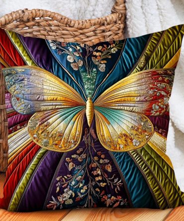 Chasing Butterfly Quilted Pillow Cover – Whimsical Kids Decorative Throw Pillowcase For Nursery & Playroom, Soft Hypoallergenic Cotton