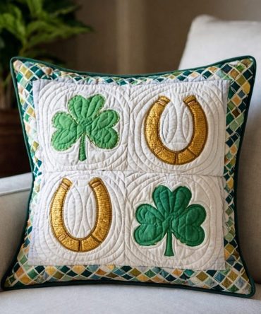 Jade Shamrock Dream Quilted Pillow Cover - Lucky Clover Throw Pillowcase For St. Patrick'S, Celtic & Green-Themed Interiors