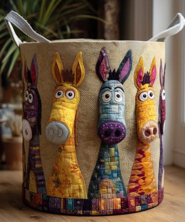 Cheeky Donkey Quilted Laundry Hamper — Charming Donkey Print Foldable Laundry Basket With Handles For Playful Home Storage