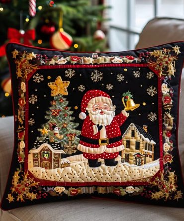 Cheerful Santa Quilted Holiday Pillow Cover — 18X18In Festive Throw Pillowcase, Soft Quilted Cotton Blend, Reversible & Machine Washable, Perfect For Couch