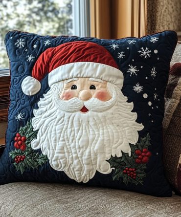 Cheerful Santa Claus Quilted Holiday Pillow Cover — Festive Christmas Throw Pillowcase For Sofa & Bed, Cozy Seasonal Accent