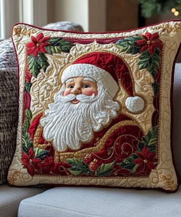 Cheerful Santa Quilted Decorative Pillowcase - Jolly Christmas Santa Design, Soft Cozy Throw Pillow Cover For Festive Holiday Rooms