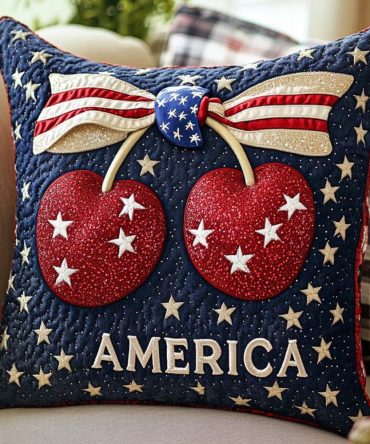 Cherry Glory Quilted Pillow Cover — Vibrant Cherry-Red Quilted Throw Case, Bold Accent, Soft Fabric, Concealed Zipper, Easy-Care