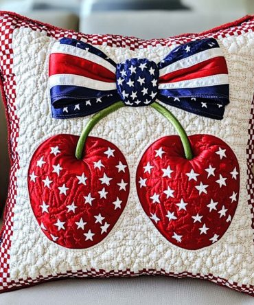 Cherry Pride Quilted Throw Pillow Cover — Bold Red Quilted Accent, Soft Durable Fabric, Machine-Washable, Patriotic Or Festive Decor
