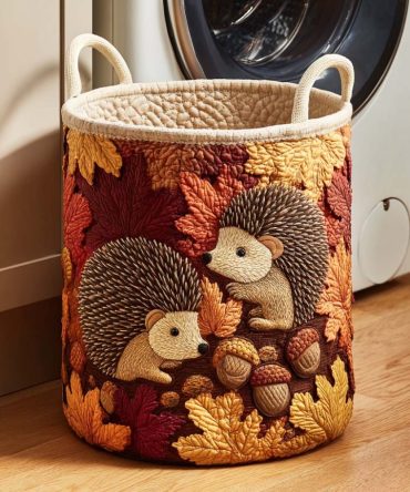 Chestnut Hug Quilted Laundry Hamper — Cozy Autumn-Inspired Fabric Basket, Large Collapsible Laundry Organizer With Handles, Durable & Washable