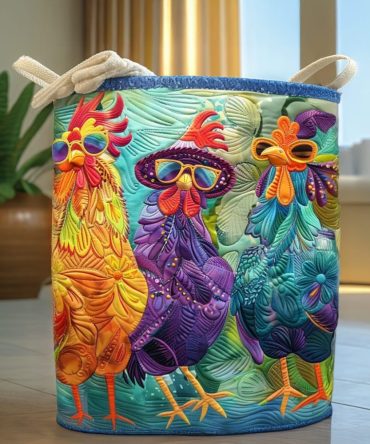 Chic Chicks Quilted Laundry Hamper - Playful Chick Print Fabric Basket With Handles, Lightweight Nursery & Kids Room Laundry Organizer