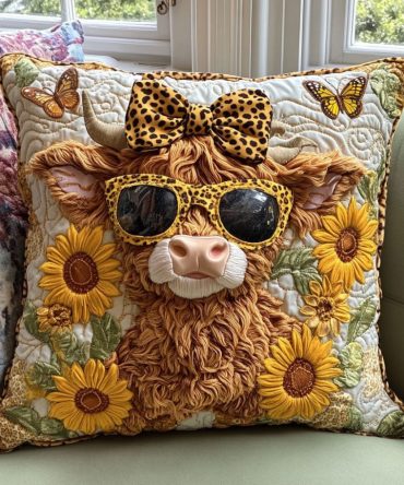 Chic Safari Cow Quilted Pillow Cover — Trendy Animal Accent For Modern Farmhouse & Boho Spaces , Soft Quilting, Easy Care, Giftable