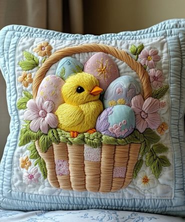 Chick Charm Quilted Pillow Cover — Adorable Spring Chick Decorative Pillowcase, Soft Quilting For Easter & Seasonal Home Accents