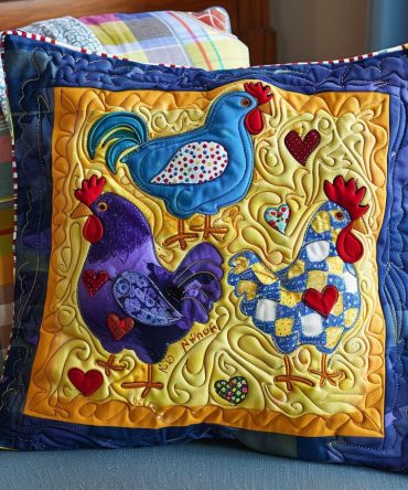 Chick Charm Quilted Pillow Cover — Sweet Baby Chick Farmhouse Throw Pillowcase, Cozy Quilted Cotton Blend Accent