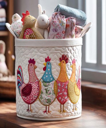 Country Chicken Delight Quilted Laundry Hamper — Farmhouse Chic, Foldable Cotton-Lined Basket For Laundry, Toys & Linens