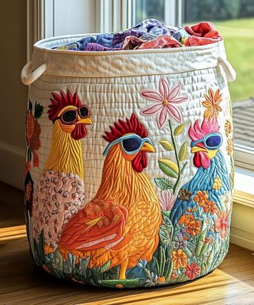 Farmhouse Chicken Garden Quilted Hamper – Decorative Collapsible Laundry Basket, Washable Fabric Organizer For Home & Nursery