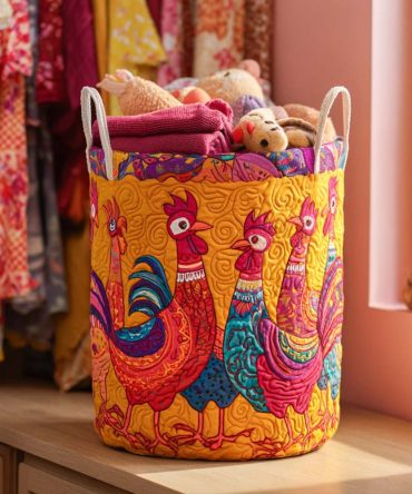 Chicken Haven Quilted Laundry Hamper — Rustic Farm-Style Fabric Basket, Collapsible & Lightweight With Comfortable Handles For Easy Carry