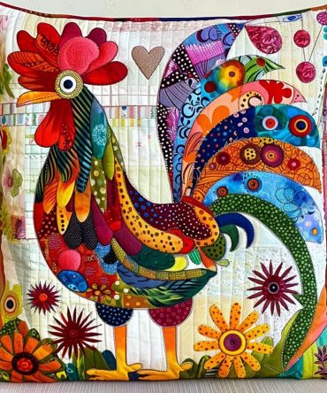 Chickens In Bloom Quilted Pillow Cover — Floral Farmhouse Throw Pillowcase With Blooming Chicken Motif, Spring & Year-Round Accent