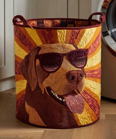 Chocolate Labrador Quilted Laundry Hamper — Sturdy Foldable Laundry Basket With Dog Print, Large Washable Storage For Mudroom, Bedroom & Pet Lovers