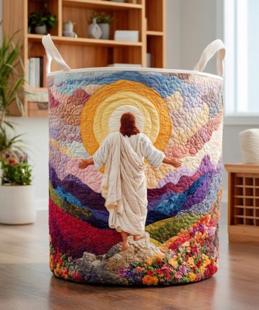 Christ Light Quilted Hamper - Inspirational Collapsible Laundry Basket & Fabric Storage Bin With Sturdy Handles