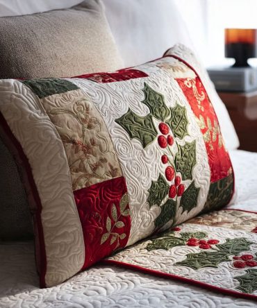 Classic Christmas Quilted Pillow Cover — Timeless Holiday Decorative Pillowcase With Festive Motifs, Soft Quilting For Cozy Seasonal Decor