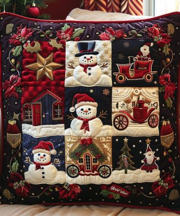 Christmas Wonderland Quilted Pillow Cover - Scenic Holiday Throw Pillowcase For Living Room, Bed & Entry , Soft Textured Seasonal Accent