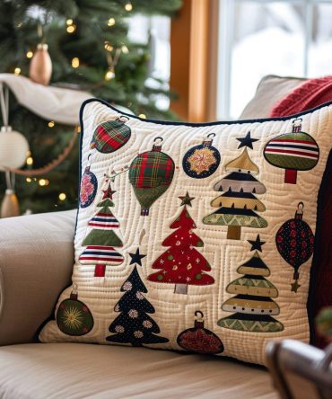 Festive Christmas Quilted Pillow Cover - Cozy Holiday Throw Pillowcase For Sofa, Bed & Couch , Machine Washable Decorative Home Accent