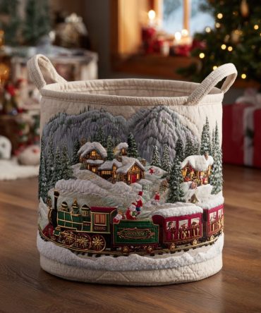 Christmas Conductor Quilted Laundry Hamper — Holiday Train Theme Storage Basket, Large Foldable Laundry Bin For Seasonal Decor