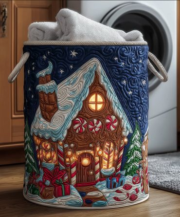 Christmas Ginger Quilted Laundry Hamper - Large Foldable Decorative Basket With Reinforced Handles For Holiday Use