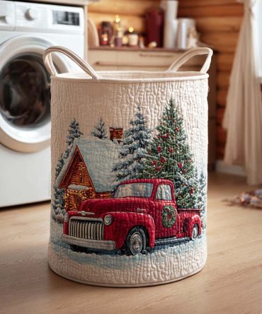 Christmas Glow Quilted Laundry Hamper — Festive Foldable Basket For Holiday Decor, Sturdy Handles & Compact Storage For Home Use