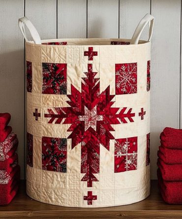 Christmas Holiday Quilted Laundry Hamper — Festive Foldable Storage Basket, Durable Quilting, Reinforced Handles, Perfect Seasonal Gift